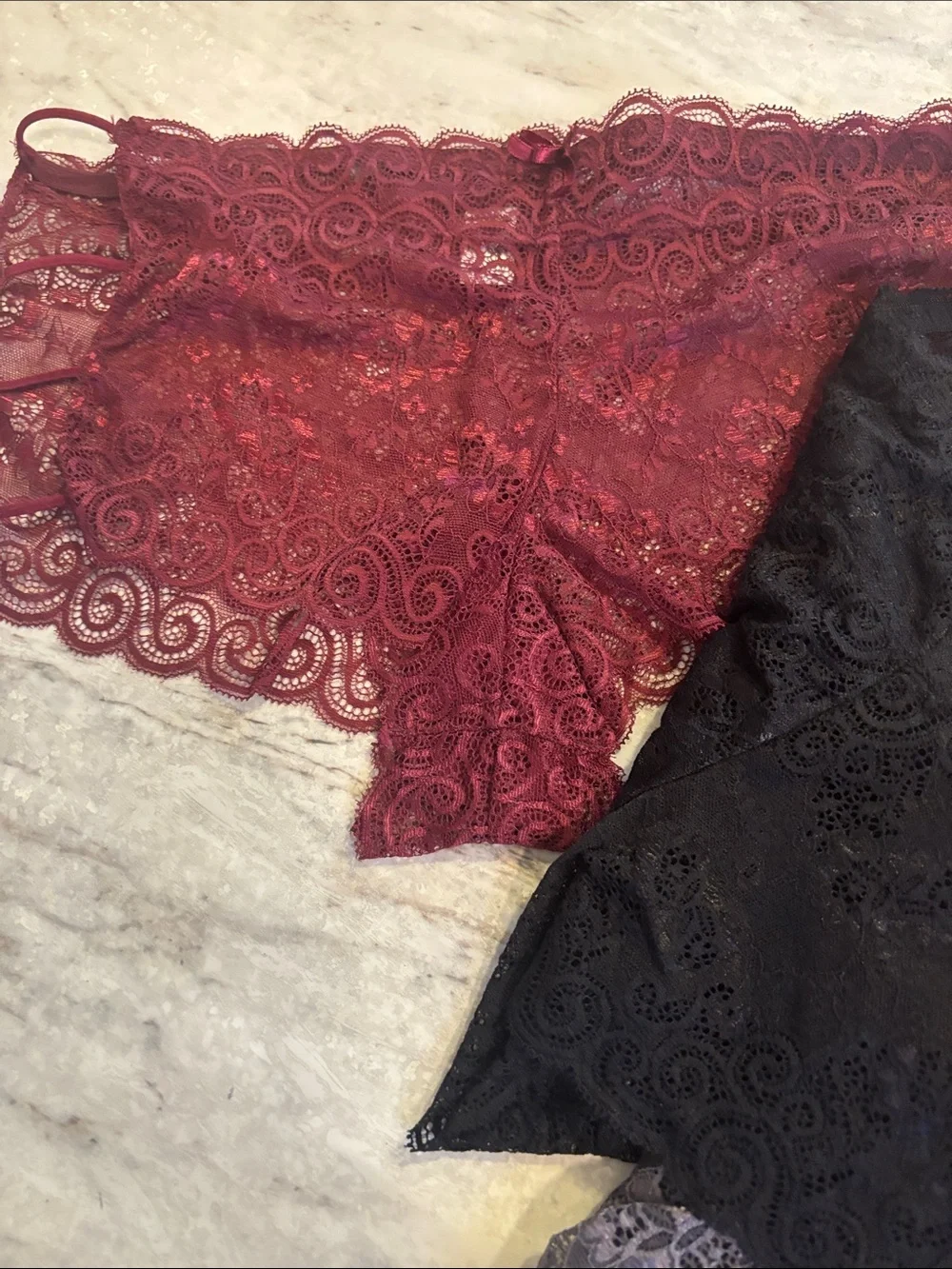 NWT! 5 Pc Kiss Lace Silky Bikini Briefs in Burgundy, Black, Gray & Cream